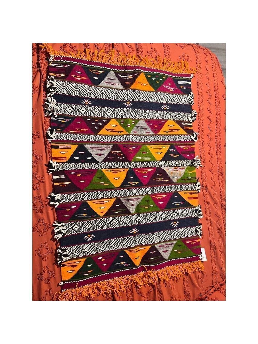 Weavers of Anzac Ouarzazate Province, Morocco Rug orange fringe bold Aztec Bold